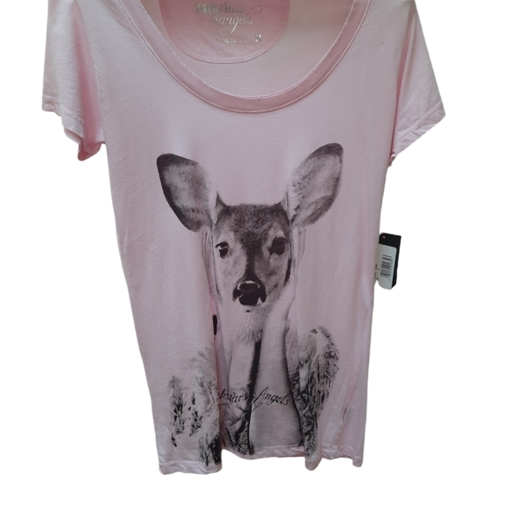 Rockstars & Angles Los Angeles Pink Graphic Bambi Deer Short Sleeve Top - Picture 3 of 9